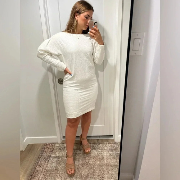 Selected Femme White Mini Textured Dress With Balloon Sleeves | Size  Small - Picture 2 of 12